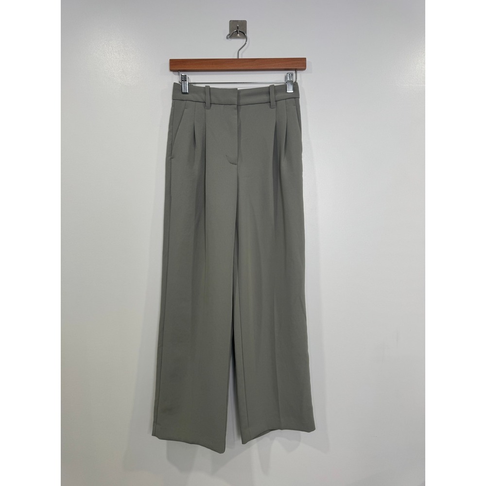 Aritzia Wilfred Women Green Effortless Wide Leg Pleated Trousers Size 0
